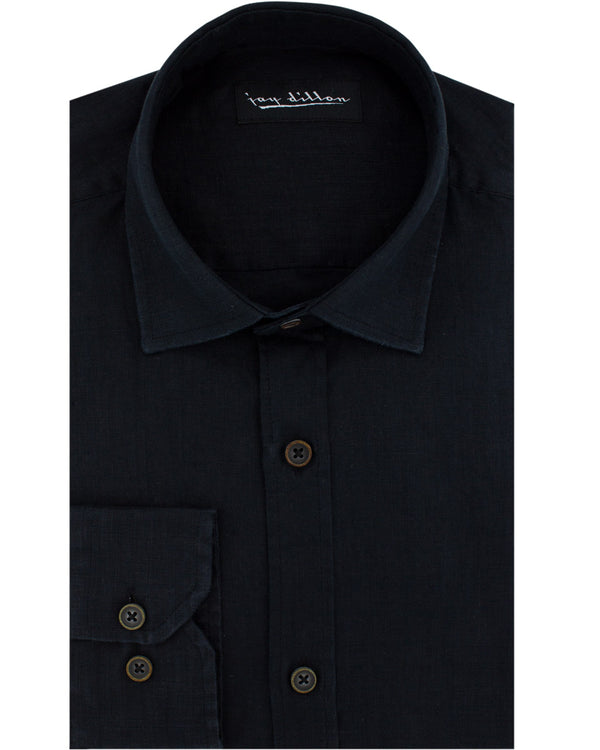 Black Yarn Dyed Linen Shirt